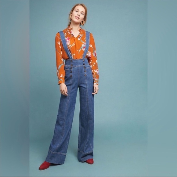 Women's Anthropologie Pilcro and the Letterpress Wide Leg Overalls - Picture 4 of 4